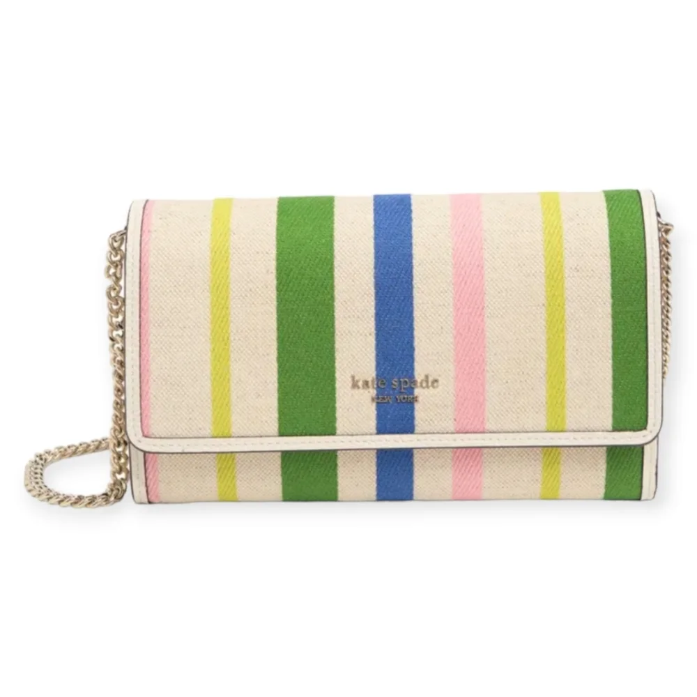 Kate Spade Pebbled Striped Leather Wallet with Chain